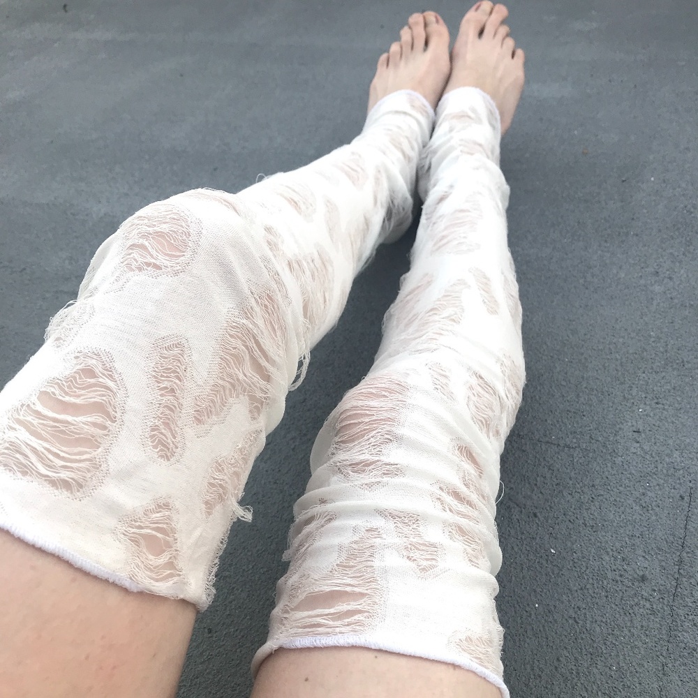 Mummy Leg Warmers Knee Socks Zombie Halloween Pants ripped torn shredded Bride